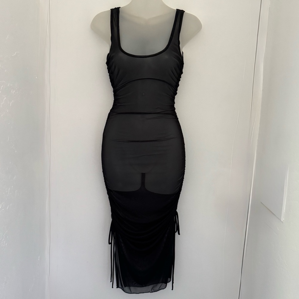 BECCA Elegant Black Mesh Swim Coverup size S beach pool vacation stretchy dress